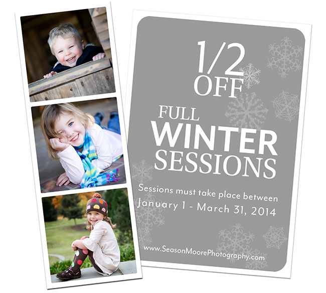 Raleigh Photography sessions are half off.