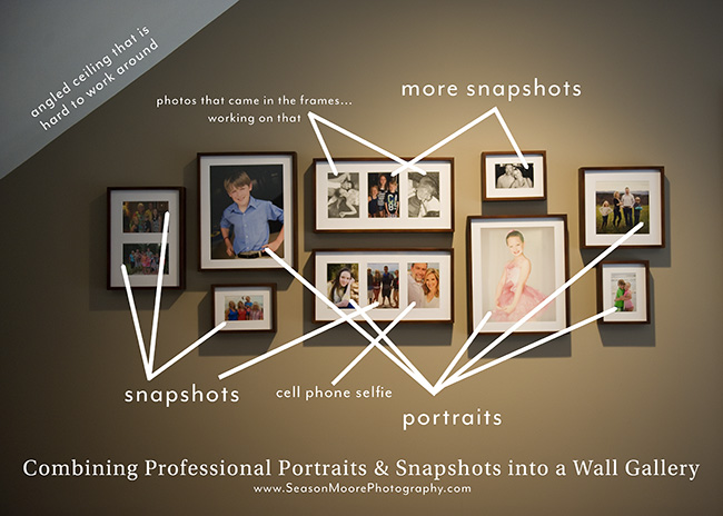 combining snapshots and portraits into a wall gallery