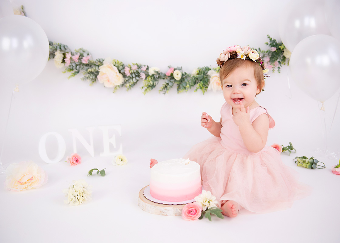 raleigh cake smash first birthday photo session photographer floral flowers natural organic simple